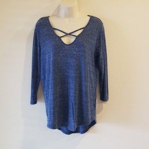❣Mudd 3/4 Sleeve V-Front Blue Henley Top❣